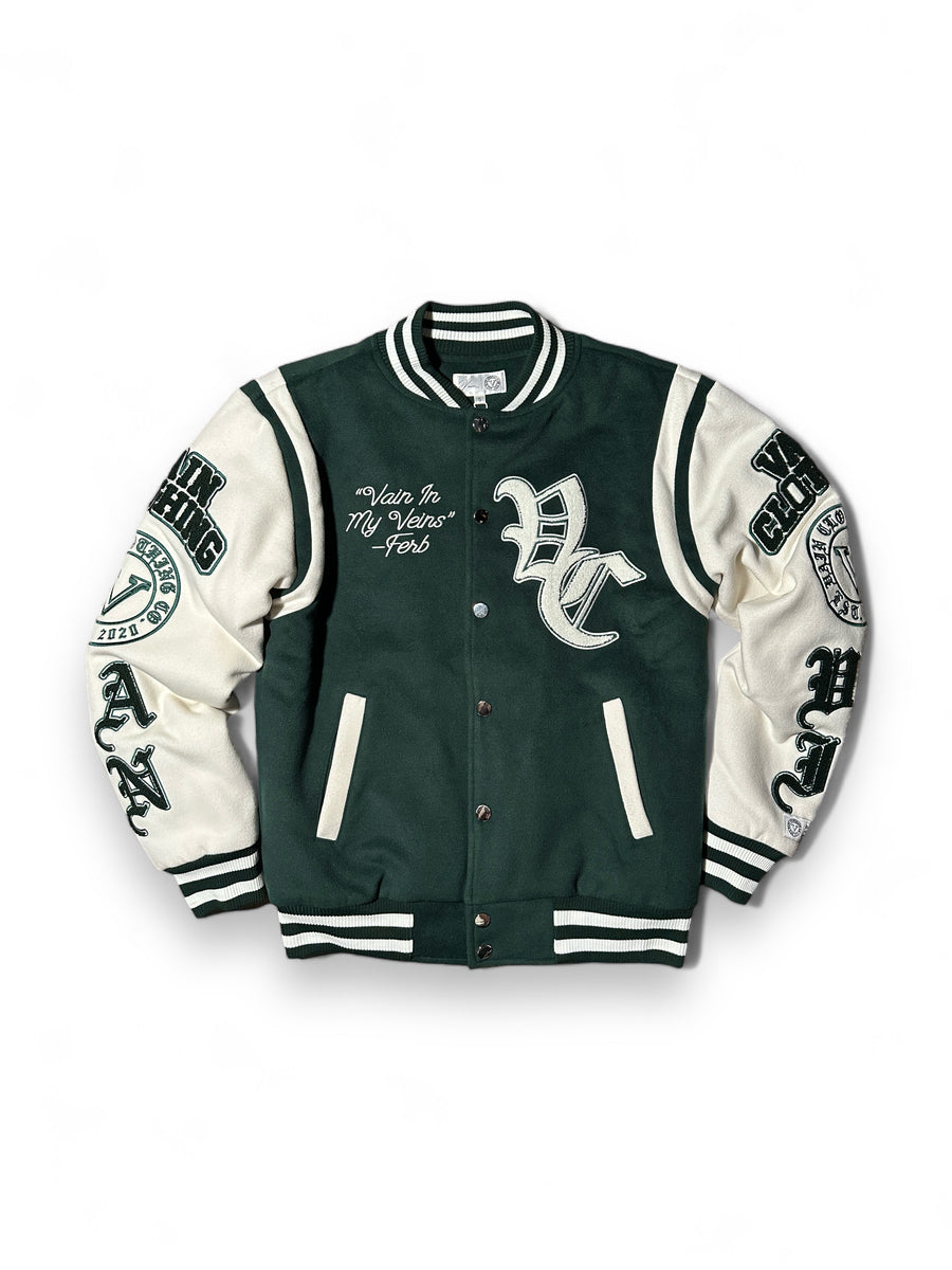 Green/White Varsity Jacket – Vain Clothing Co, LLC